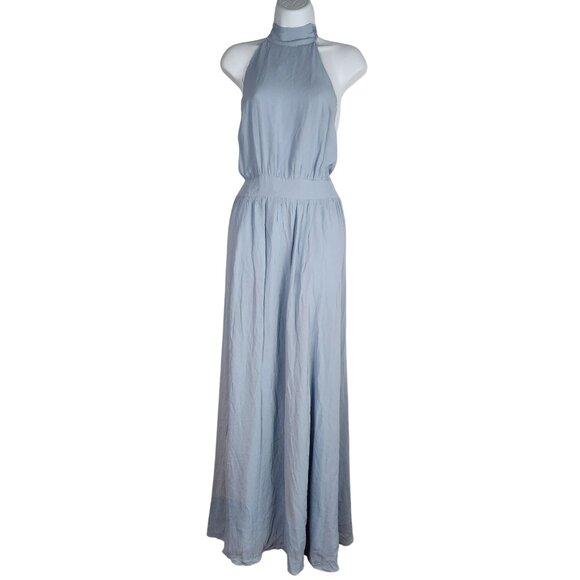 Reformation Andee Halter Gown Sz 10 Blue Chiffon Elegant Evening Dress Backless - Picture 1 of 11
